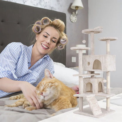 54In  Tower, Multi-Level Cat Tower Furniture Activity Center with Platform Scratching Posts Stand House Condo and Toy, Cat Condos for Indoor Cats Kitten Activity Relaxing, Beige