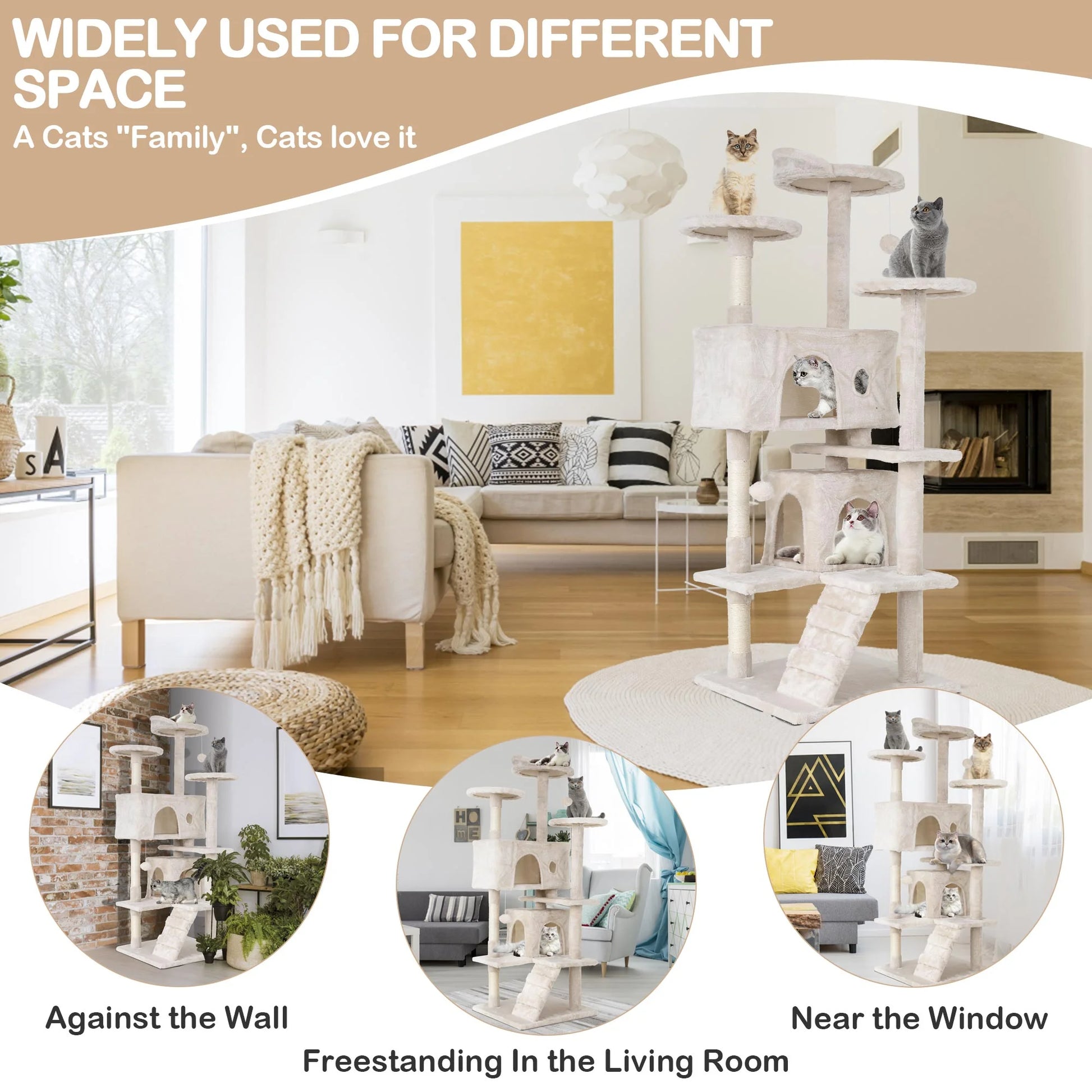 54In  Tower, Multi-Level Cat Tower Furniture Activity Center with Platform Scratching Posts Stand House Condo and Toy, Cat Condos for Indoor Cats Kitten Activity Relaxing, Beige