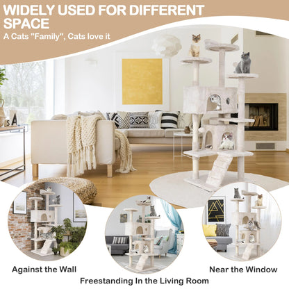 54In  Tower, Multi-Level Cat Tower Furniture Activity Center with Platform Scratching Posts Stand House Condo and Toy, Cat Condos for Indoor Cats Kitten Activity Relaxing, Beige